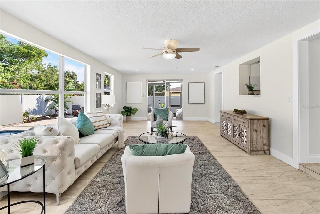 Interior, Living room, Recessed Lighting, Wood Texture Flooring