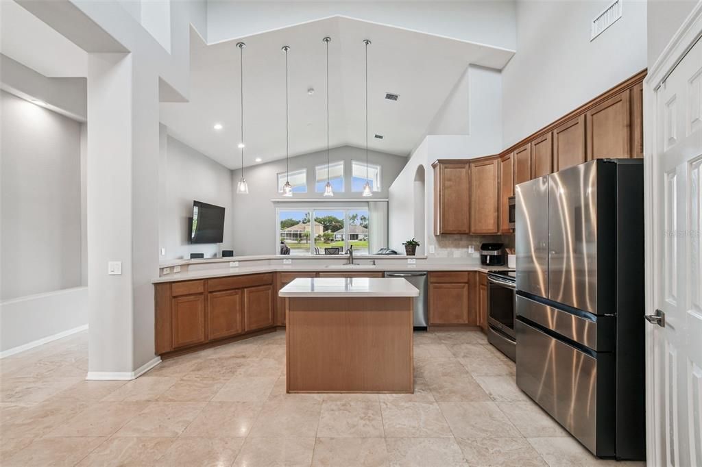 Interior, Kitchen, Pendant Lights, Recessed Lighting, Stainless Steel Appliances