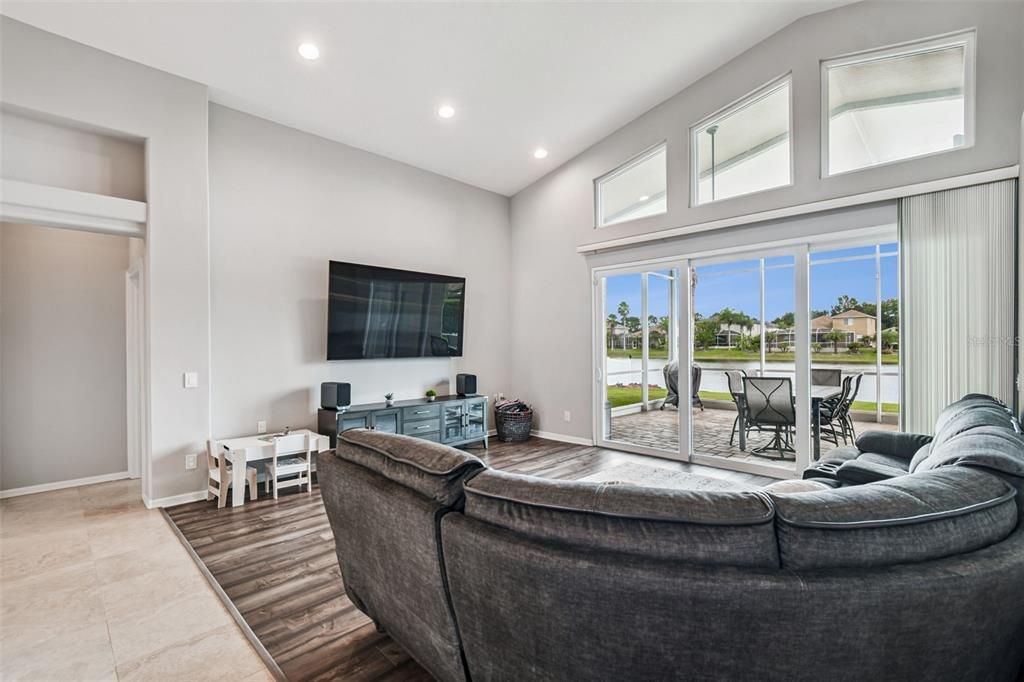 Interior, Living room, Recessed Lighting, Wood Texture Flooring