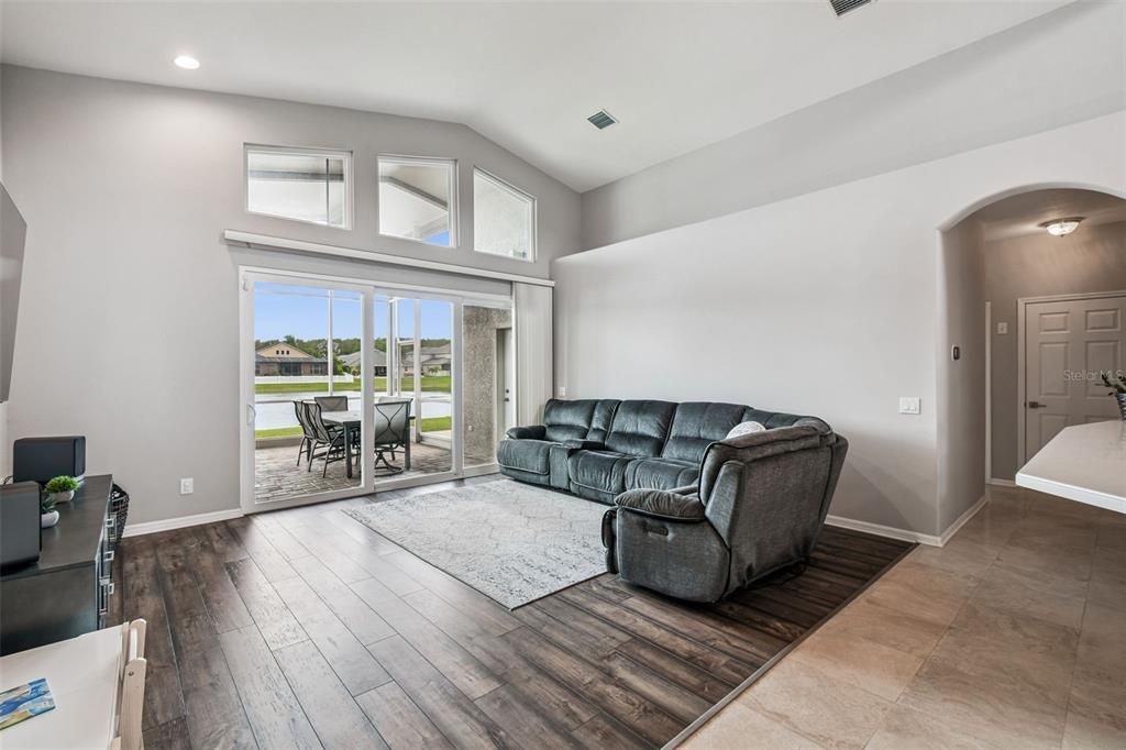 Interior, Living room, Recessed Lighting, Wood Texture Flooring