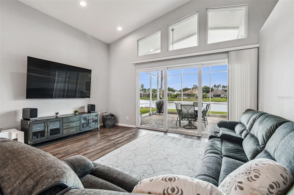 Interior, Living room, Recessed Lighting, Water, Wood Texture Flooring