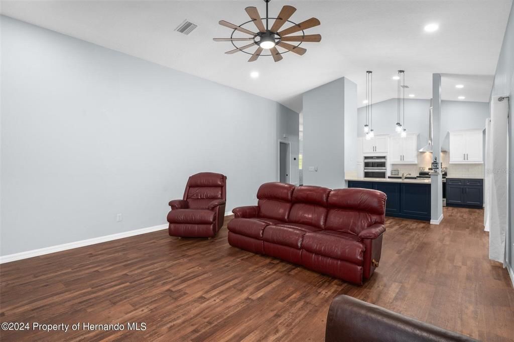 Interior, Kitchen, Living room, Pendant Lights, Recessed Lighting, Stainless Steel Appliances, Wood Texture Flooring