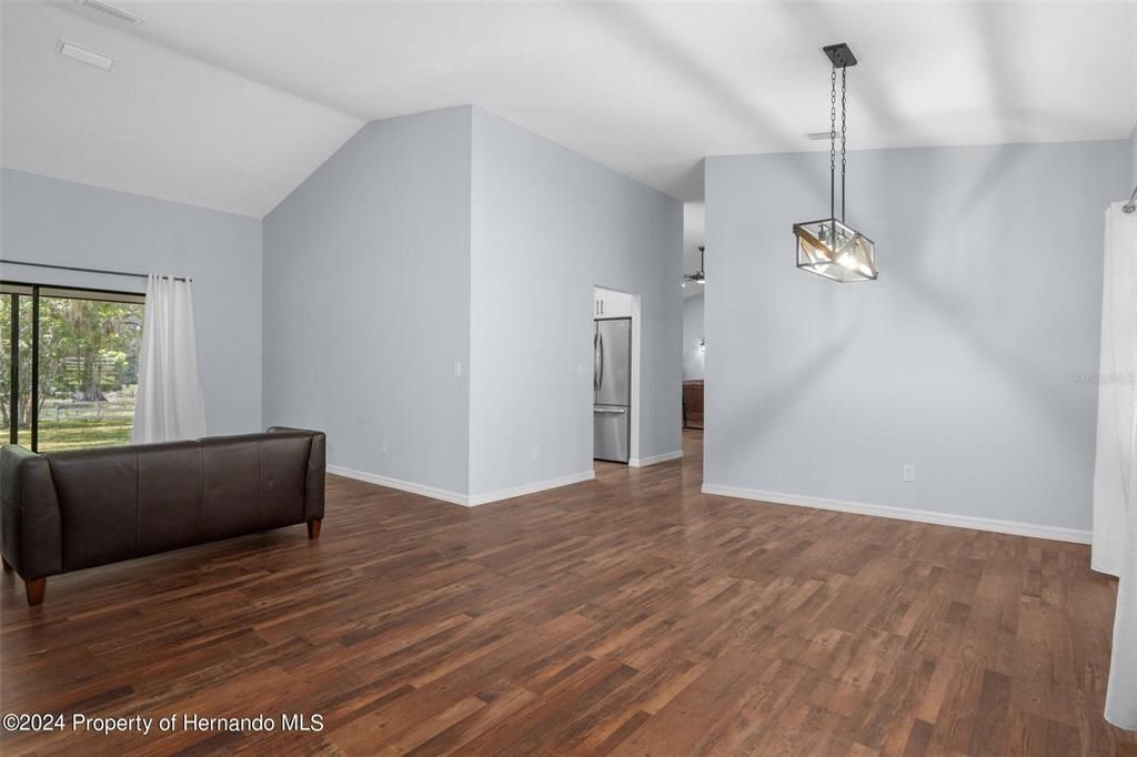 Empty room, Interior, Pendant Lights, Wood Texture Flooring
