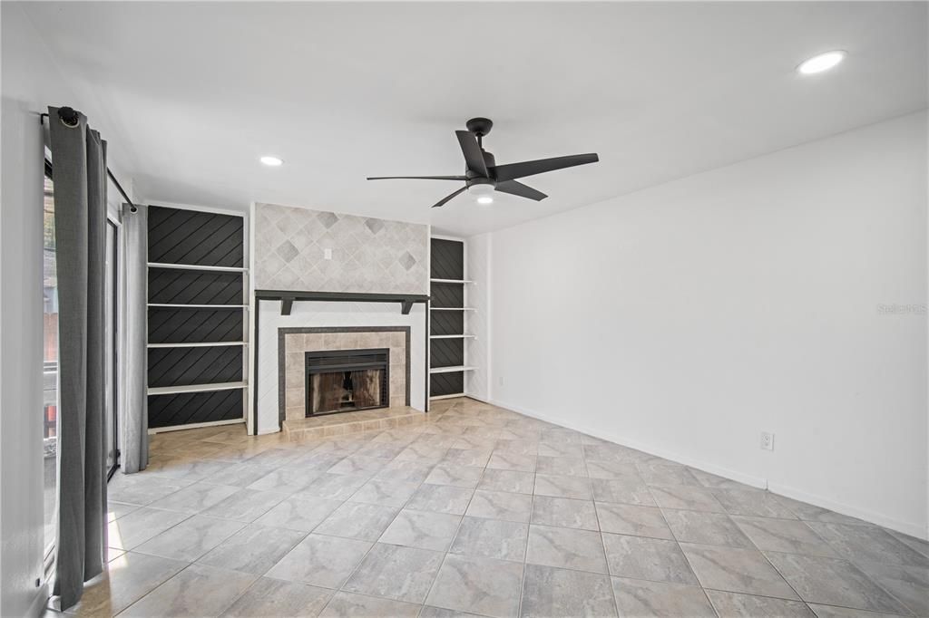 Empty room, Fireplace, Interior, Recessed Lighting