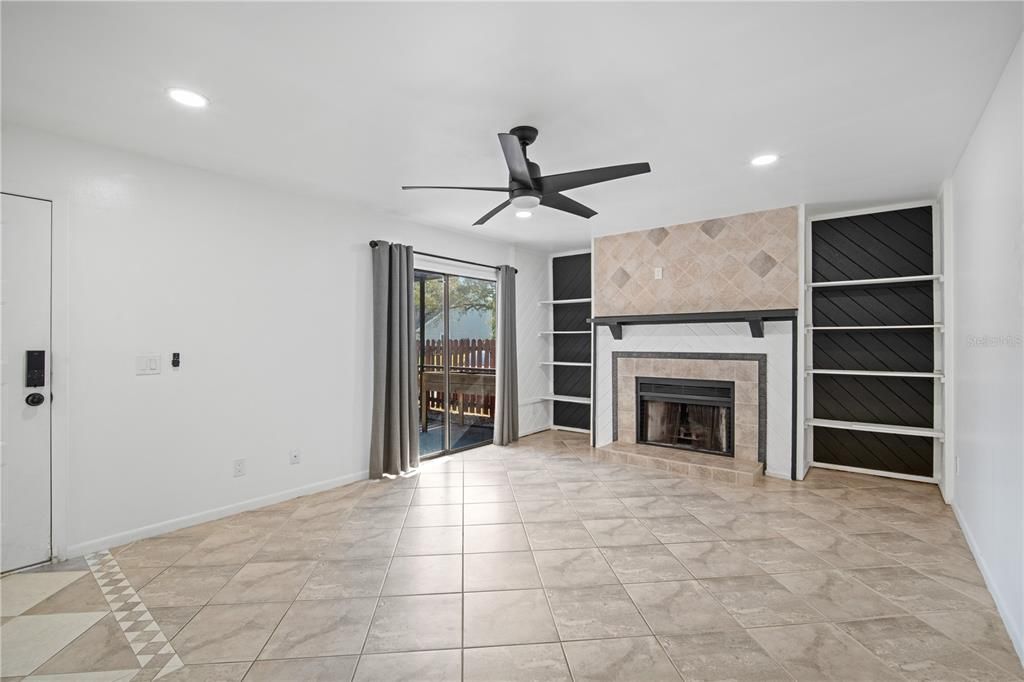Empty room, Fireplace, Interior, Recessed Lighting