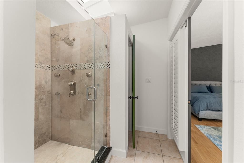 Bathroom, Glass Shower, Interior, Wood Texture Flooring