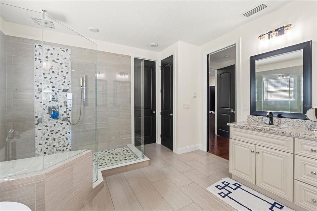 Bathroom, Glass Shower, Interior, Wood Texture Flooring