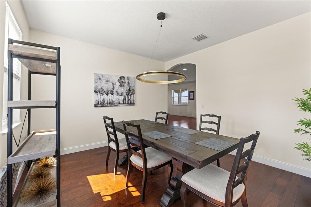 Dining room, Interior, Pendant Lights, Wood Texture Flooring