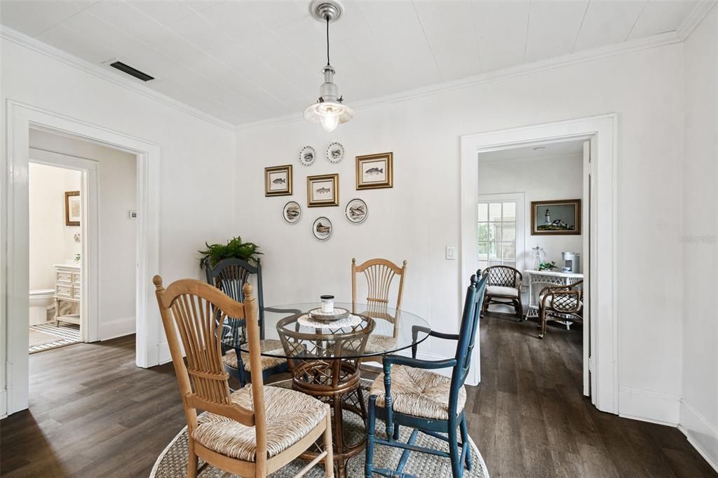 Dining room, Interior, Pendant Lights, Wood Texture Flooring