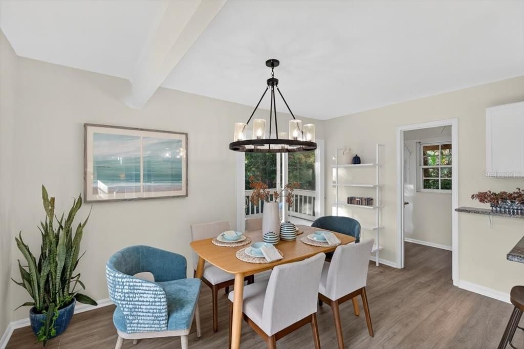 Chandelier, Dining room, Interior, Pendant Lights, Wood Texture Flooring