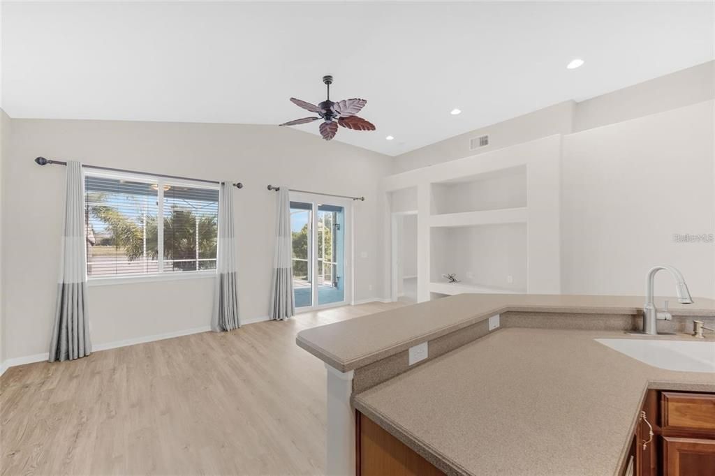 Empty room, Interior, Recessed Lighting, Wood Texture Flooring