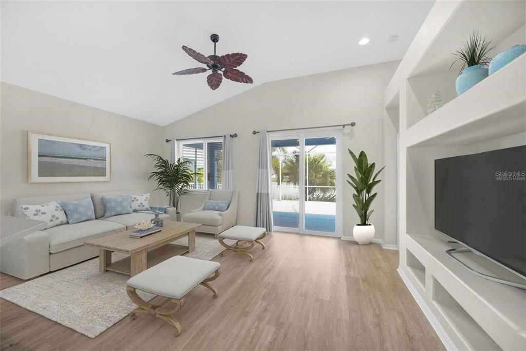 Interior, Living room, Recessed Lighting, Wood Texture Flooring