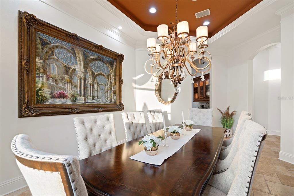 Chandelier, Dining room, Interior, Recessed Lighting