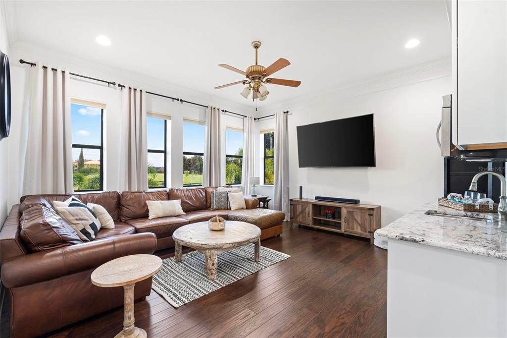 Interior, Living room, Recessed Lighting, Wood Texture Flooring