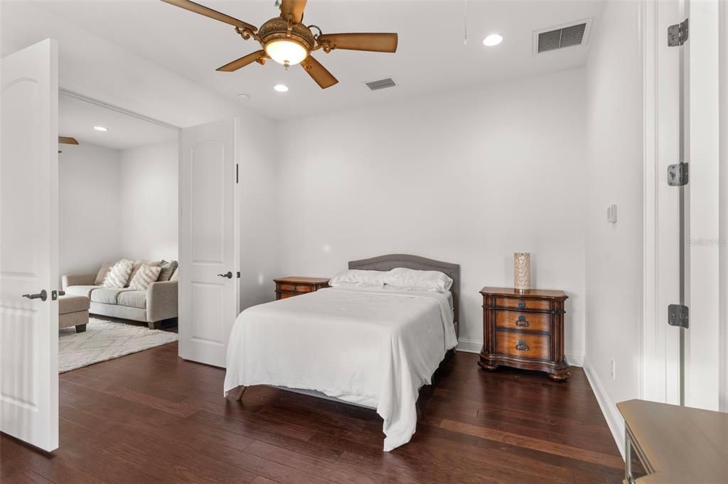 Bedroom, Interior, Recessed Lighting, Wood Texture Flooring