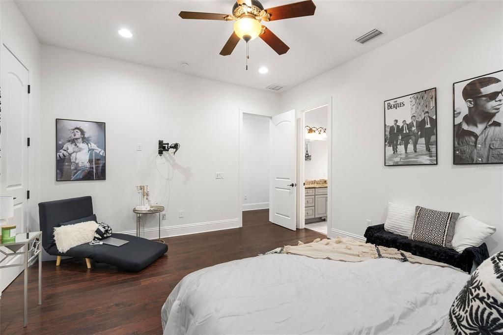 Bedroom, Interior, Recessed Lighting, Wood Texture Flooring