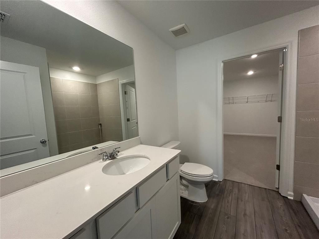 Bathroom, Interior, Recessed Lighting, Wood Texture Flooring