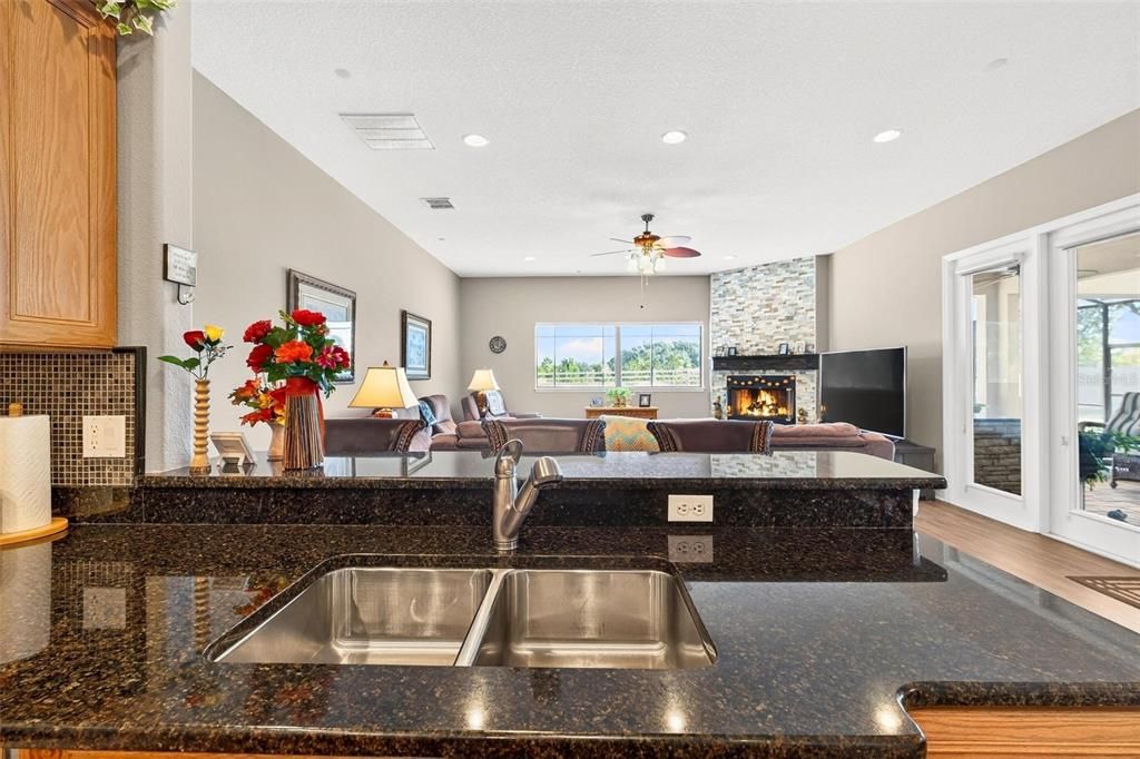 Dining room, Fireplace, Interior, Living room, Recessed Lighting