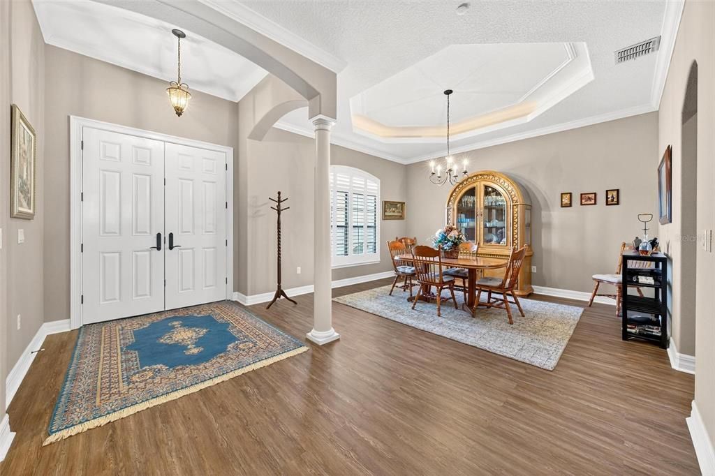 Chandelier, Dining room, Interior, Pendant Lights, Wood Texture Flooring