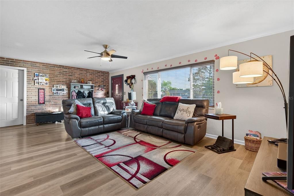 Interior, Living room, Stone Walls, Wood Texture Flooring