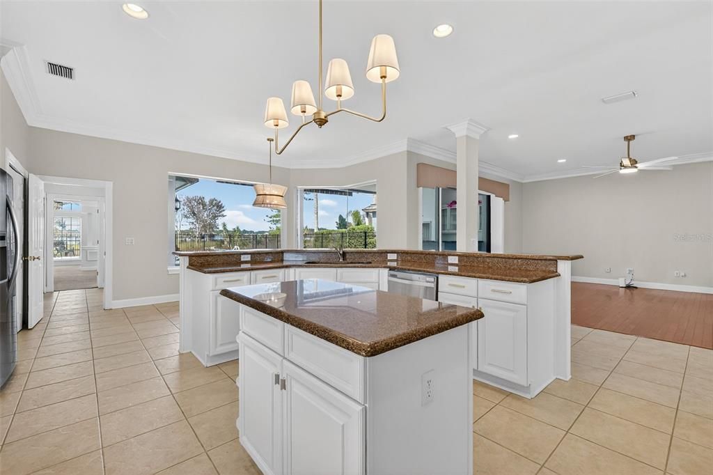 Chandelier, Interior, Kitchen, Recessed Lighting, Wood Texture Flooring