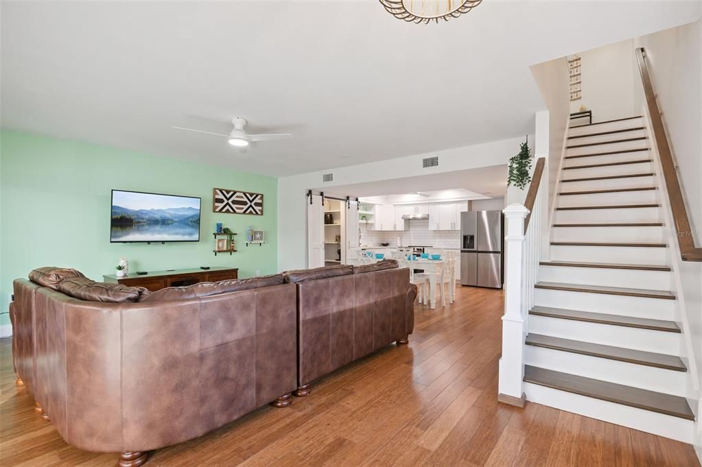 Interior, Kitchen, Living room, Stainless Steel Appliances, Wood Texture Flooring