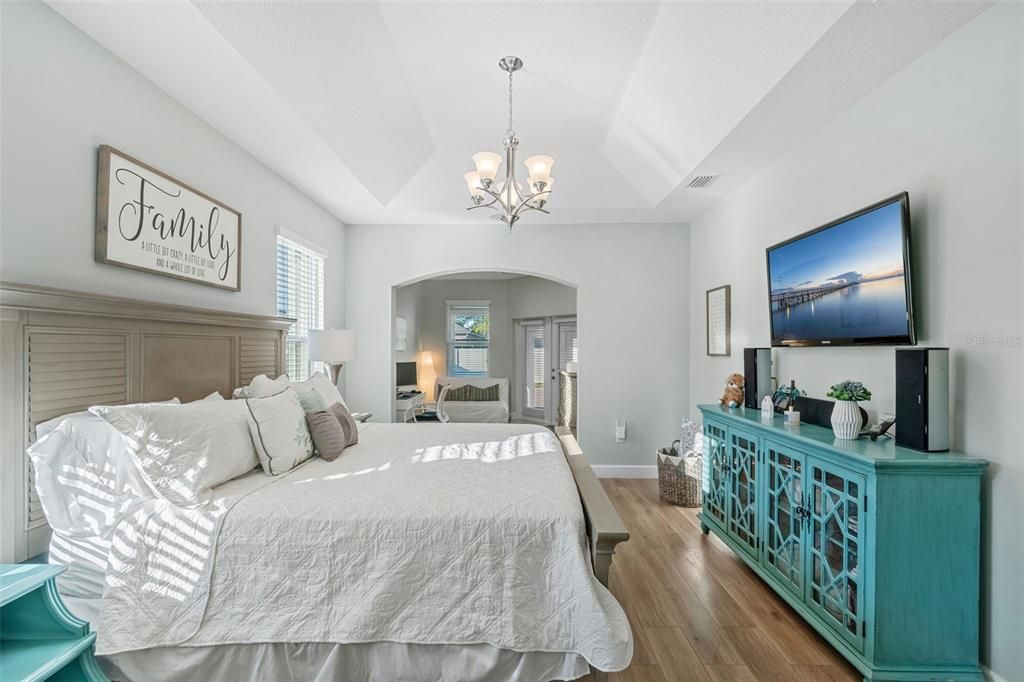 Bedroom, Chandelier, Interior, Wood Texture Flooring