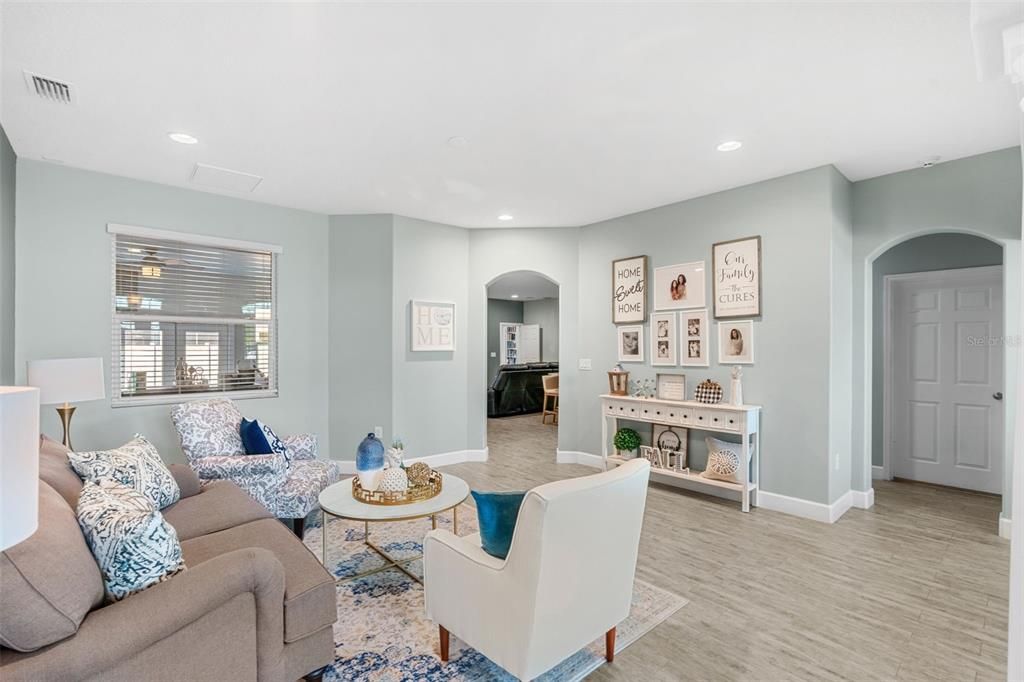 Interior, Living room, Recessed Lighting, Wood Texture Flooring