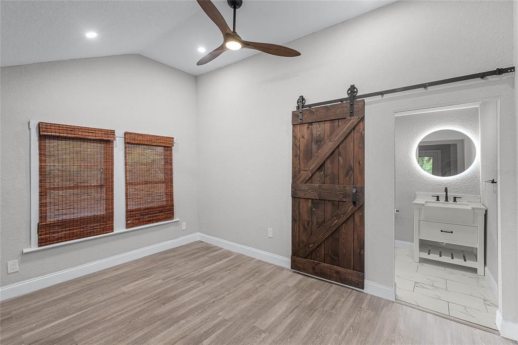 Bathroom, Interior, Marble, Recessed Lighting, Wood Texture Flooring