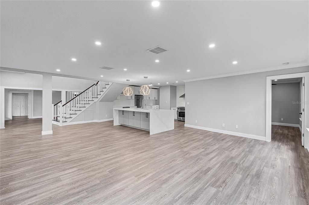 Interior, Kitchen, Recessed Lighting, Wood Texture Flooring