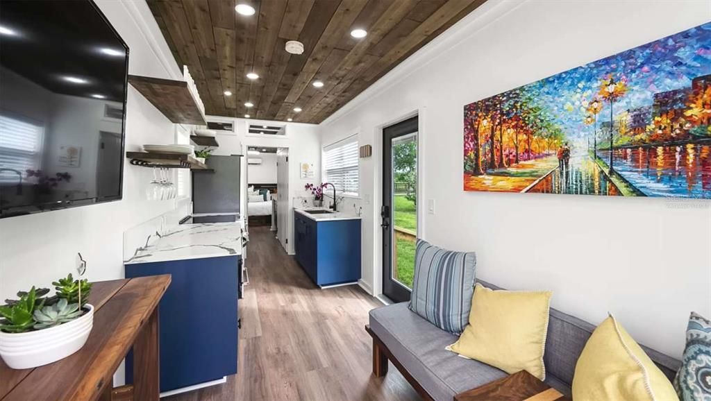 Interior, Kitchen, Recessed Lighting, Wooden Ceilings, Wood Texture Flooring