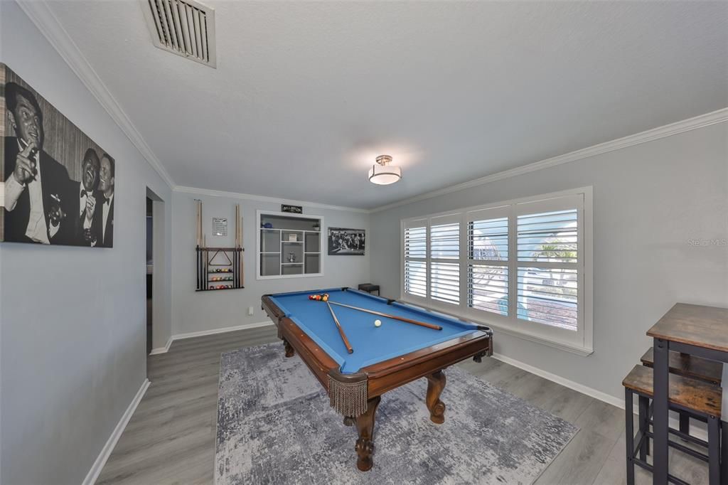 Billiard Table, Game Room, Interior, Wood Texture Flooring