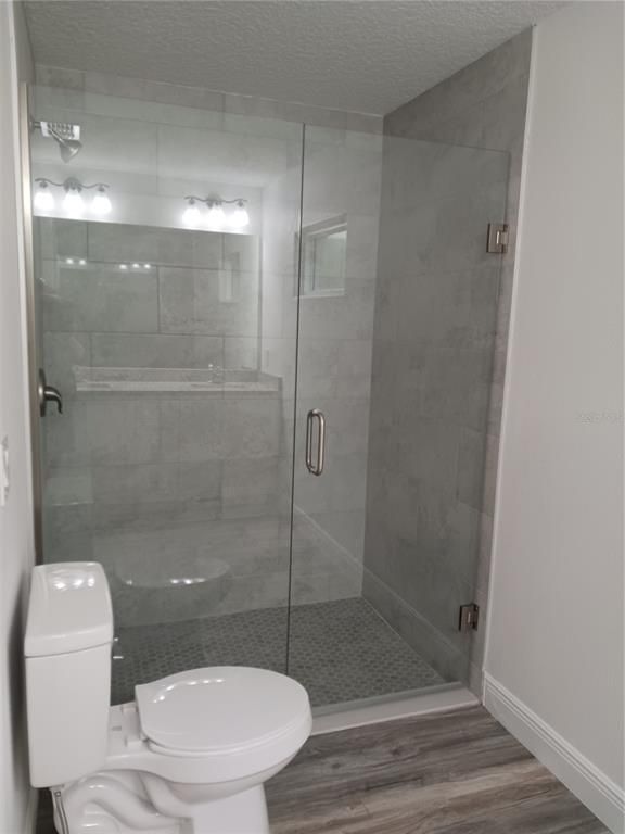 Bathroom, Glass Shower, Interior, Wood Texture Flooring