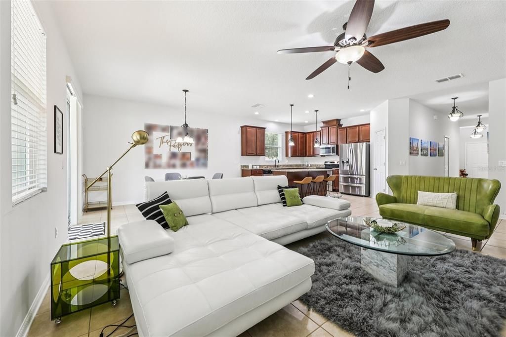 Dining room, Interior, Kitchen, Living room, Pendant Lights, Recessed Lighting, Stainless Steel Appliances