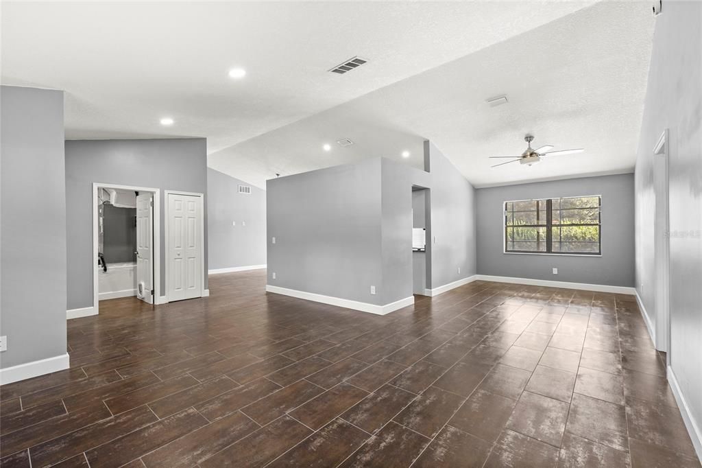 Empty room, Interior, Recessed Lighting, Wood Texture Flooring