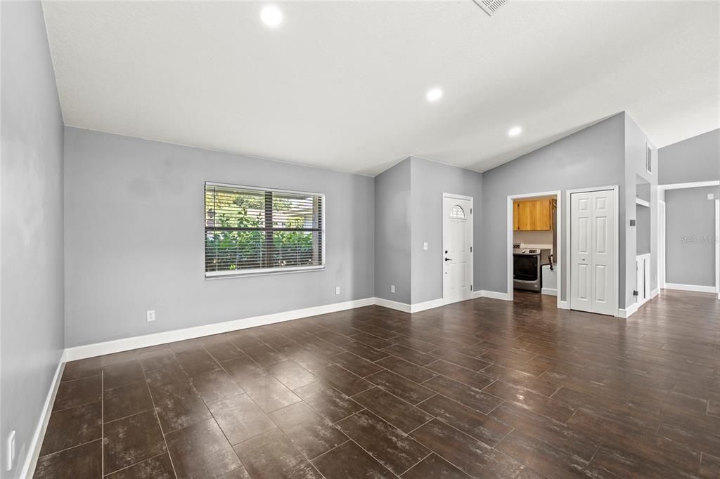 Empty room, Interior, Recessed Lighting, Wood Texture Flooring