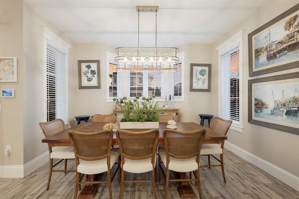 Dining room, Interior, Pendant Lights, Wood Texture Flooring