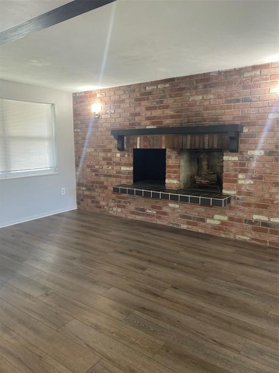 Empty room, Fireplace, Interior, Stone Walls, Wood Texture Flooring