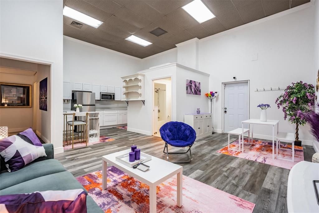 Interior, Kitchen, Living room, Recessed Lighting, Stainless Steel Appliances, Wood Texture Flooring