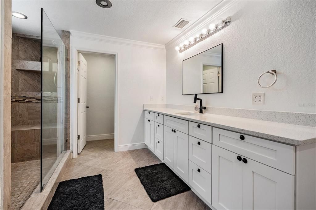 Bathroom, Dual Sink Vanities, Glass Shower, Interior, Recessed Lighting