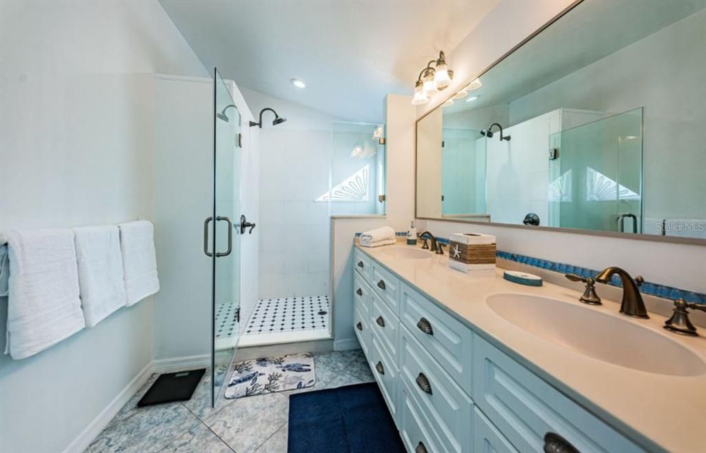 Bathroom, Dual Sink Vanities, Glass Shower, Interior, Recessed Lighting
