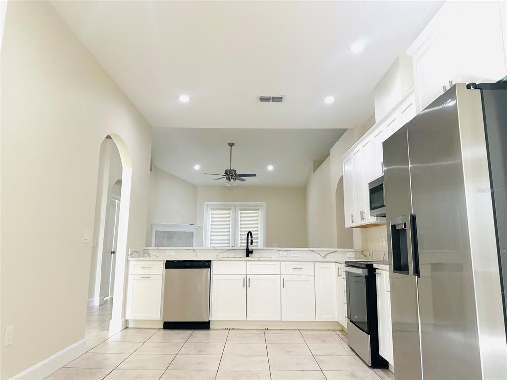 Interior, Kitchen, Marble, Recessed Lighting, Stainless Steel Appliances