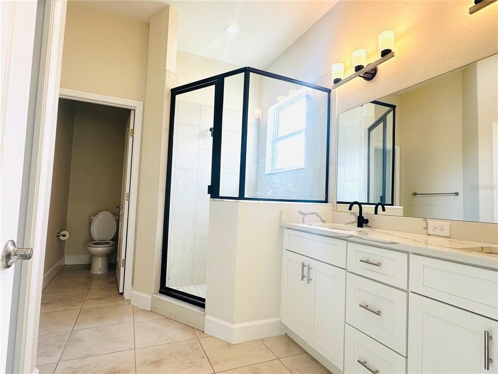 Bathroom, Dual Sink Vanities, Glass Shower, Interior, Recessed Lighting