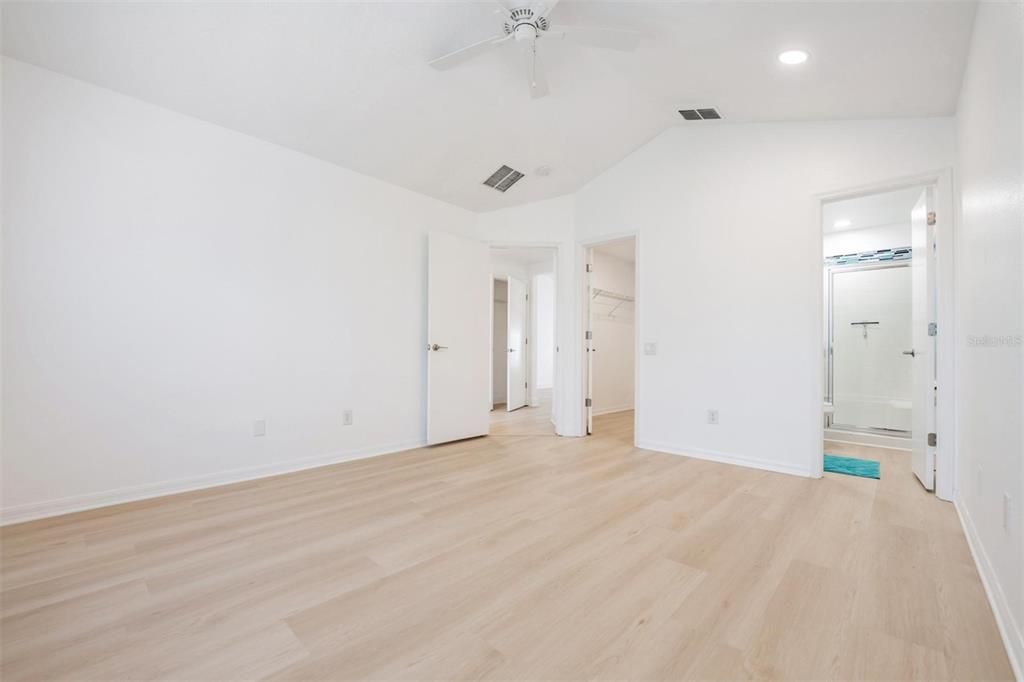 Bathroom, Empty room, Interior, Recessed Lighting, Wood Texture Flooring