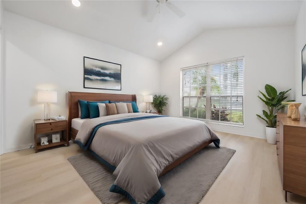 Bedroom, Interior, Recessed Lighting, Wood Texture Flooring