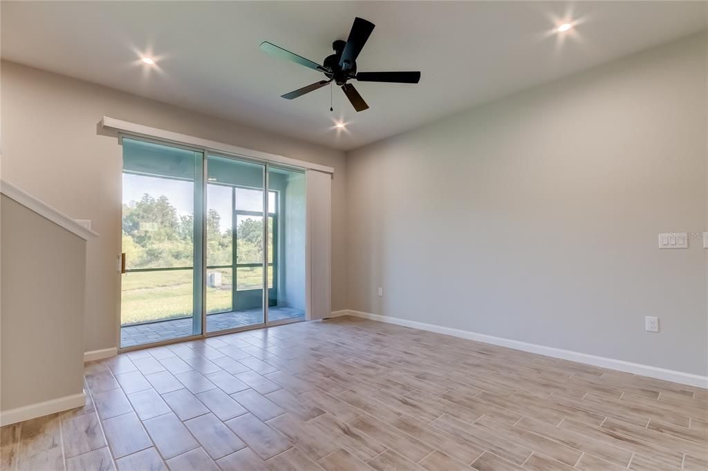 Empty room, Interior, Recessed Lighting, Wood Texture Flooring