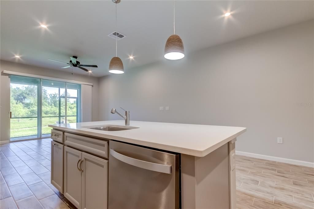 Interior, Kitchen, Pendant Lights, Recessed Lighting, Wood Texture Flooring