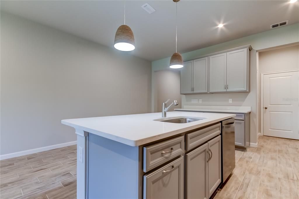 Interior, Kitchen, Pendant Lights, Recessed Lighting, Wood Texture Flooring
