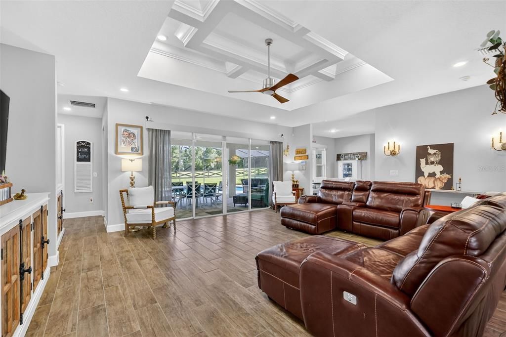 Interior, Living room, Recessed Lighting, Wood Texture Flooring