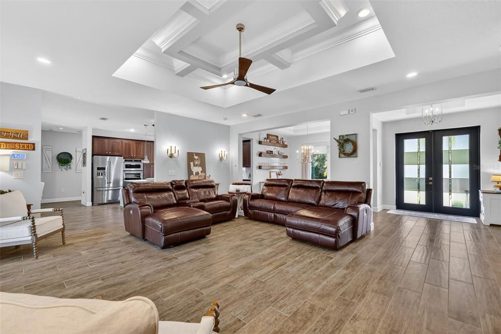 Interior, Kitchen, Living room, Recessed Lighting, Stainless Steel Appliances, Wood Texture Flooring